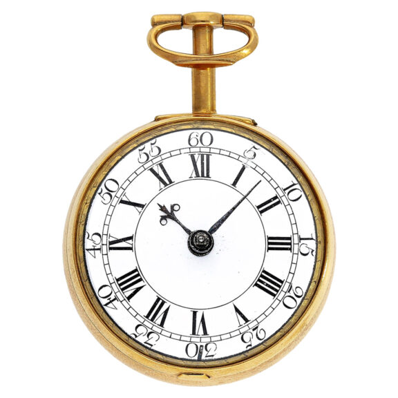 English brass gold-plated pair-cased verge pocket watch Circa 1710 English brass gold-plated pair-cased verge pocket watch Circa 1710