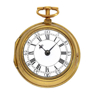 English brass gold-plated pair-cased verge pocket watch Circa 1710
