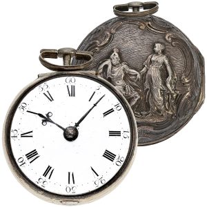 English silver verge watch with repoussé decoration Circa 1778