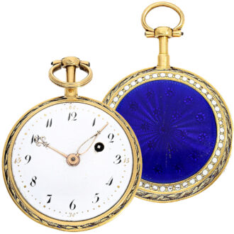 French gold enamel pearls set lady’s pocket watch Circa 1775