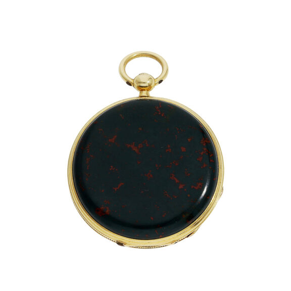 Swiss 18K gold miniature bloodstone pocket watch Circa 1820 Swiss 18K gold miniature bloodstone pocket watch Circa 1820