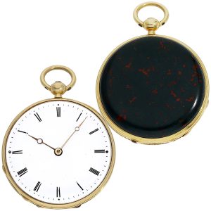Swiss 18K gold miniature bloodstone pocket watch Circa 1820