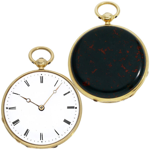 Swiss 18K gold miniature bloodstone pocket watch Circa 1820