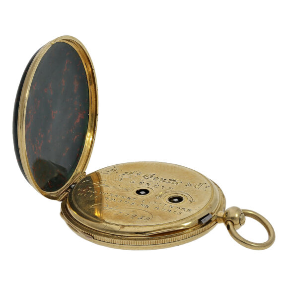 Swiss 18K gold miniature bloodstone pocket watch Circa 1820 Swiss 18K gold miniature bloodstone pocket watch Circa 1820