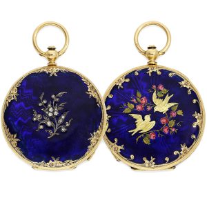 Swiss 18K gold and enamel cylinder pocket watch Circa 1850