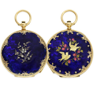 Swiss 18K gold and enamel cylinder pocket watch Circa 1850