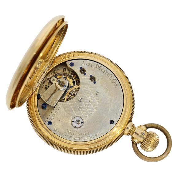 American 18K gold hunting cased pocket watch Circa 1880 American 18K gold hunting cased pocket watch Circa 1880