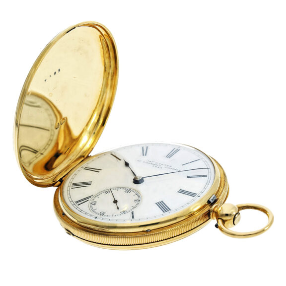 English 18K gold hunting cased duplex pocket watch Circa 1851 English 18K gold hunting cased duplex pocket watch Circa 1851