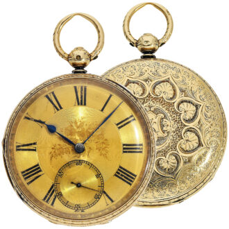 English 18 carat gold open faced pocket watch Circa 1866