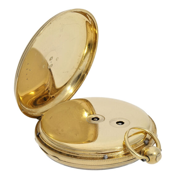 English 18K gold duplex open faced pocket watch Circa 1857 English 18K gold duplex open faced pocket watch Circa 1857