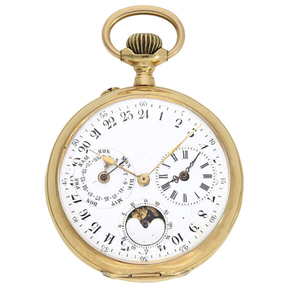 Rare astronomical Swiss pocket watch with 24-hour dial Circa 1890