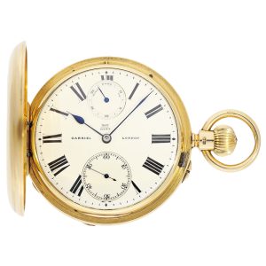 Heavy English gold lever watch with power reserve Circa 1886