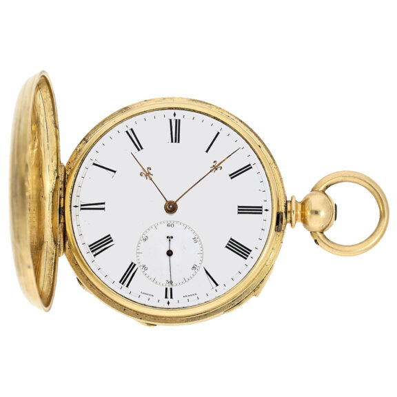 Swiss gold hunting cased repeating chronometer watch Circa 1870 Swiss gold hunting cased repeating chronometer watch Circa 1870