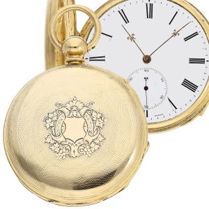 Swiss gold hunting cased repeating chronometer watch Circa 1870