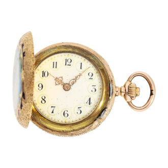 Swiss gold pocket watch with fine enamel painting Circa 1910