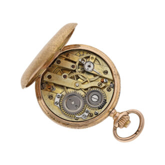 Swiss gold pocket watch with fine enamel painting Circa 1910