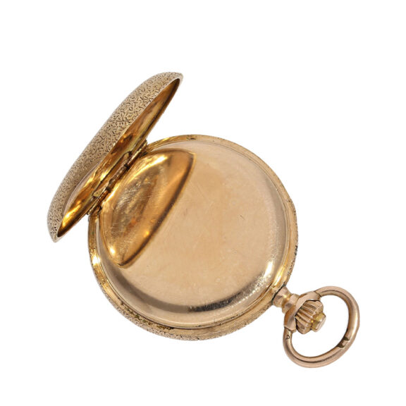 Swiss gold pocket watch with fine enamel painting Circa 1910 Swiss gold pocket watch with fine enamel painting Circa 1910