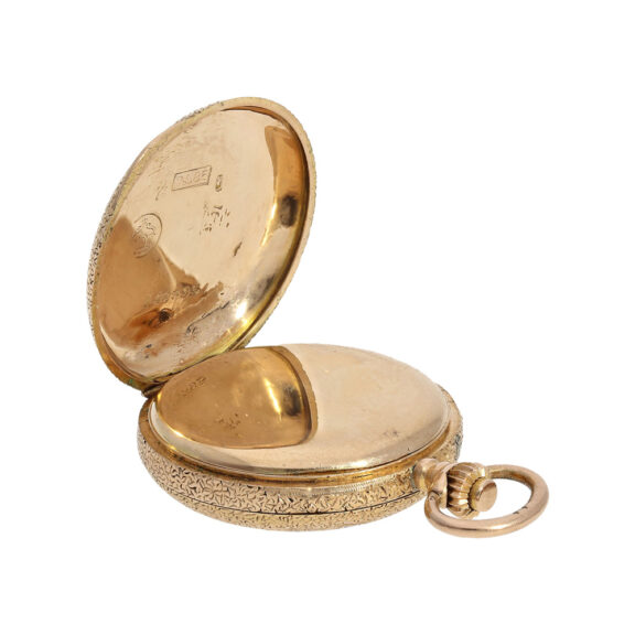 Swiss gold pocket watch with fine enamel painting Circa 1910 Swiss gold pocket watch with fine enamel painting Circa 1910