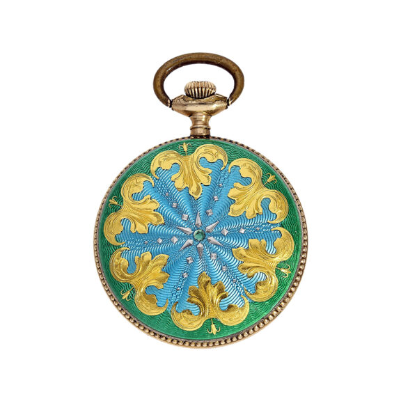 Enamel lady's duplex pocket watch with gold watch chain Circa 1900 Enamel lady's duplex pocket watch with gold watch chain Circa 1900