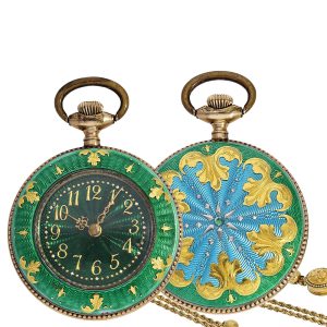Enamel lady's duplex pocket watch with gold watch chain Circa 1900