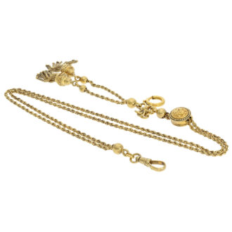 Enamel lady's duplex pocket watch with gold watch chain Circa 1900
