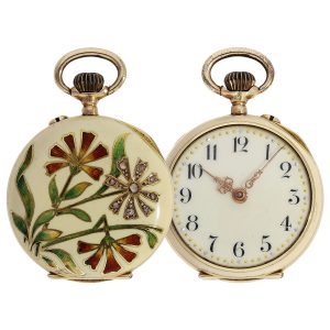 Swiss gold and enamel Art Nouveau ladies pendant watch Circa 1900
