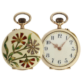 Swiss gold and enamel Art Nouveau ladies pendant watch Circa 1900 Swiss gold and enamel Art Nouveau ladies pendant watch Circa 1900