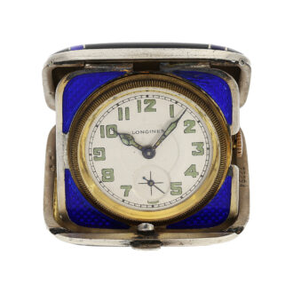Swiss silver Art Deco travel watch in square pocket case Circa 1930