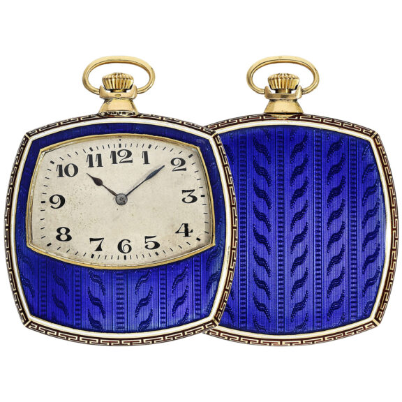 Swiss gold and enamel pillow shaped dress watch Circa 1930 Swiss gold and enamel pillow shaped dress watch Circa 1930
