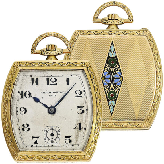 French 18K gold tonneau shaped Art Deco dress watch Circa 1925 French 18K gold tonneau shaped Art Deco dress watch Circa 1925