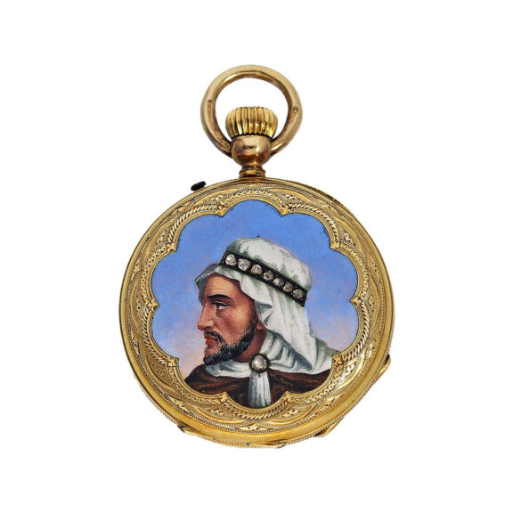 Swiss gold and enamel watch made for the Arab market Circa 1870 Swiss gold and enamel watch made for the Arab market Circa 1870