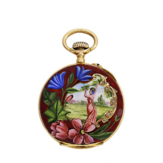Swiss gold, enamel, diamond-set Art Nouveau ladies watch Circa 1900