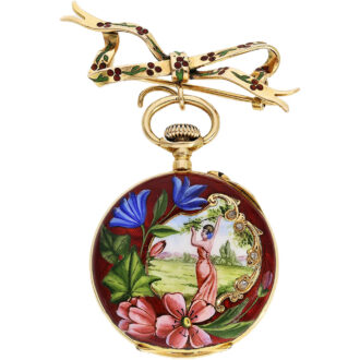 Swiss gold, enamel, diamond-set Art Nouveau ladies watch Circa 1900