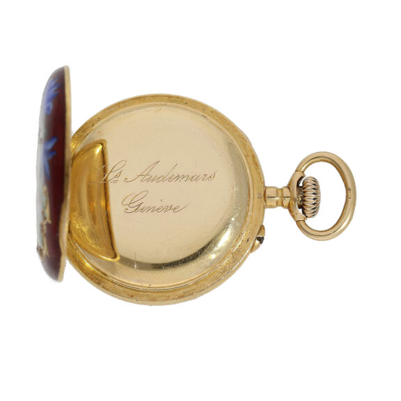 Swiss gold, enamel, diamond-set Art Nouveau ladies watch Circa 1900 Swiss gold, enamel, diamond-set Art Nouveau ladies watch Circa 1900
