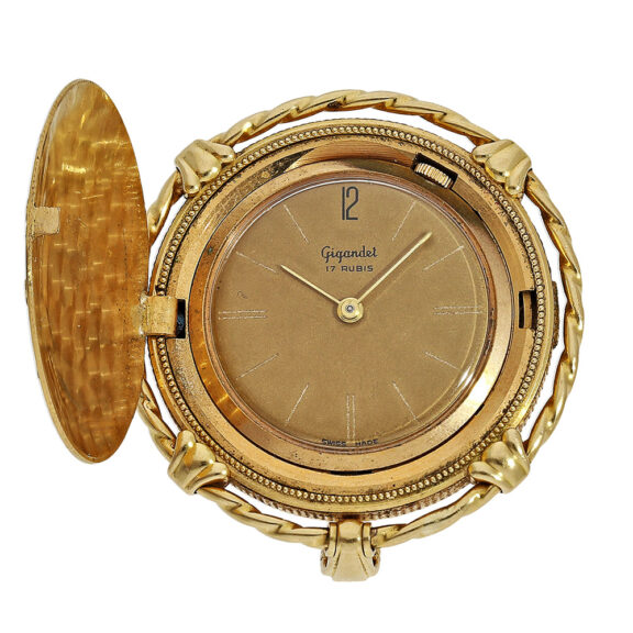 Rare Swiss 18K gold pendant watch in coin case Circa 1960 Rare Swiss 18K gold pendant watch in coin case Circa 1960