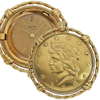 Rare Swiss 18K gold pendant watch in coin case Circa 1960