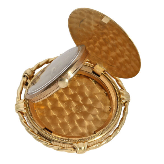 Rare Swiss 18K gold pendant watch in coin case Circa 1960 Rare Swiss 18K gold pendant watch in coin case Circa 1960