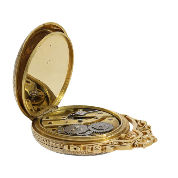 Swiss gold and enamel oval-shaped pocket watch Circa 1870 Swiss gold and enamel oval-shaped pocket watch Circa 1870