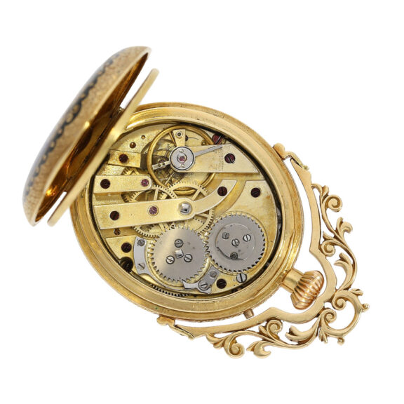 Swiss gold and enamel oval-shaped pocket watch Circa 1870 Swiss gold and enamel oval-shaped pocket watch Circa 1870