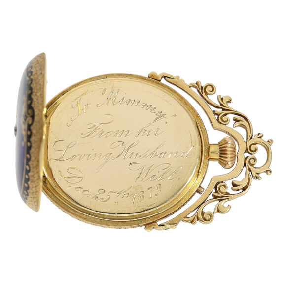 Swiss gold and enamel oval-shaped pocket watch Circa 1870 Swiss gold and enamel oval-shaped pocket watch Circa 1870