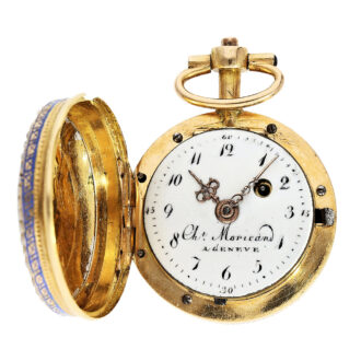 Swiss 18K gold and enamel miniature pocket watch Circa 1800