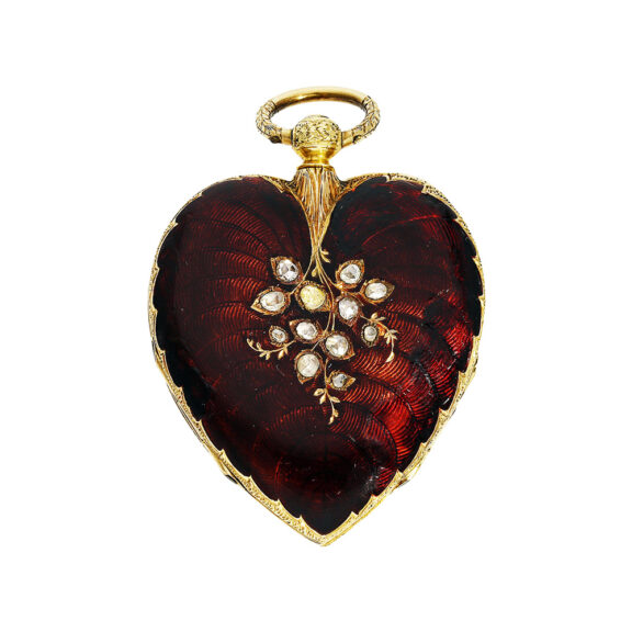 Swiss gold and enamel watch in the shape of a heart Circa 1850 Swiss gold and enamel watch in the shape of a heart Circa 1850