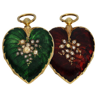 Swiss gold and enamel watch in the shape of a heart Circa 1850 Swiss gold and enamel watch in the shape of a heart Circa 1850
