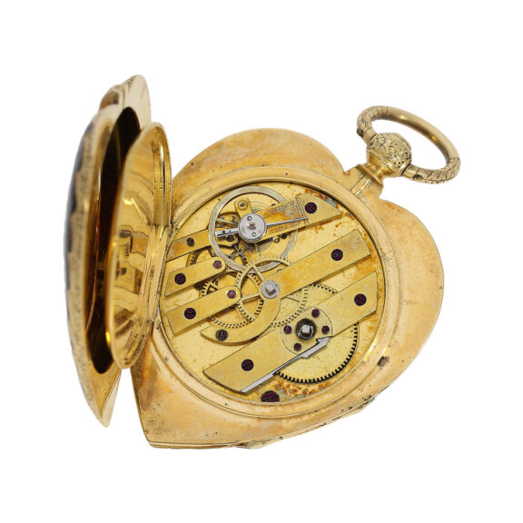Swiss gold and enamel watch in the shape of a heart Circa 1850 Swiss gold and enamel watch in the shape of a heart Circa 1850