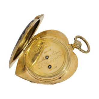 Swiss gold and enamel watch in the shape of a heart Circa 1850 Swiss gold and enamel watch in the shape of a heart Circa 1850
