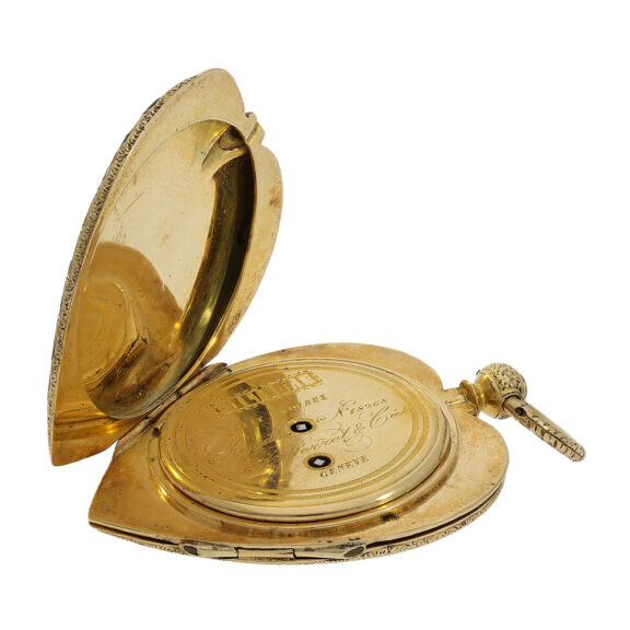 Swiss gold and enamel watch in the shape of a heart Circa 1850 Swiss gold and enamel watch in the shape of a heart Circa 1850