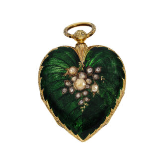 Swiss gold and enamel watch in the shape of a heart Circa 1850 Swiss gold and enamel watch in the shape of a heart Circa 1850