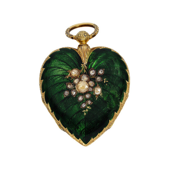 Swiss gold and enamel watch in the shape of a heart Circa 1850 Swiss gold and enamel watch in the shape of a heart Circa 1850