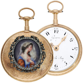 French gold decorated pocket watch with enamel painting Circa 1790