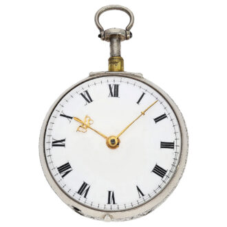 English verge pocket watch in crafted silver double-case Circa 1742 English verge pocket watch in crafted silver double-case Circa 1742